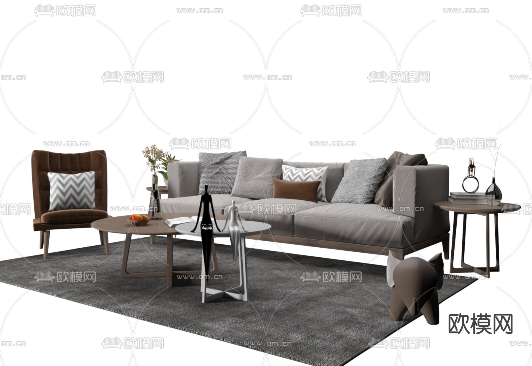 北欧组合沙发3d模型下载（渲染图2）