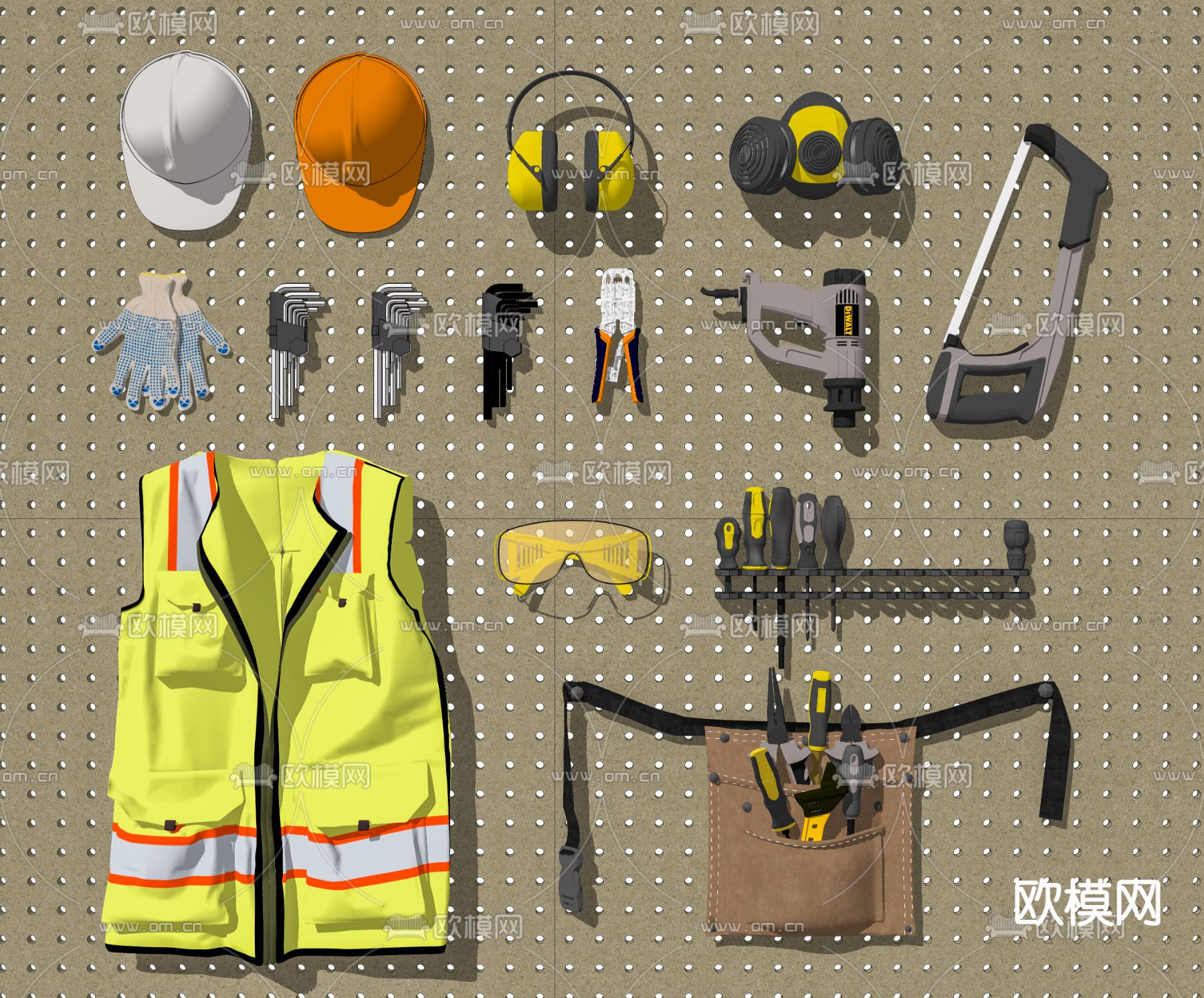 工业风洞洞板 五金工具墙su模型下载（渲染图3）