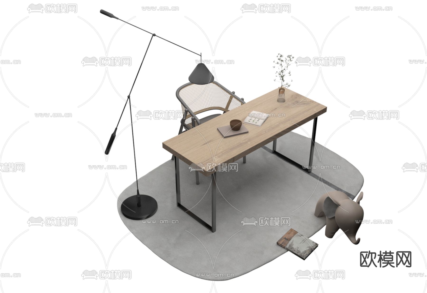 北欧书桌 写字台3d模型下载（渲染图2）