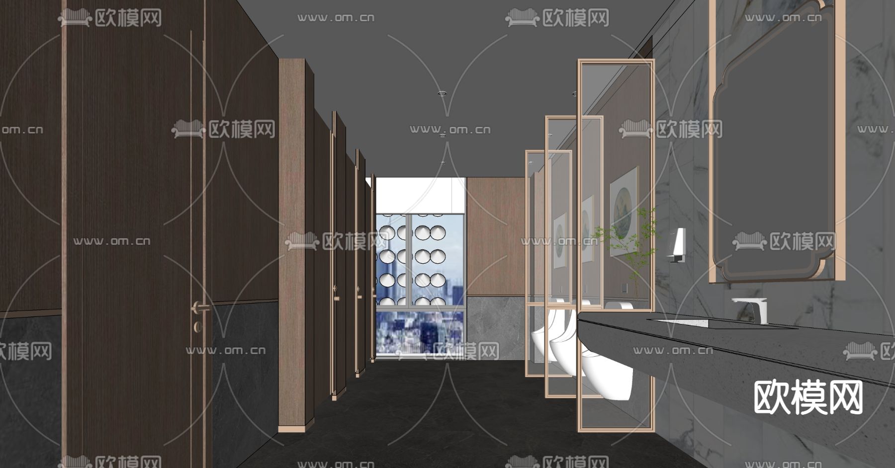 轻奢公共卫生间su模型下载（渲染图2）