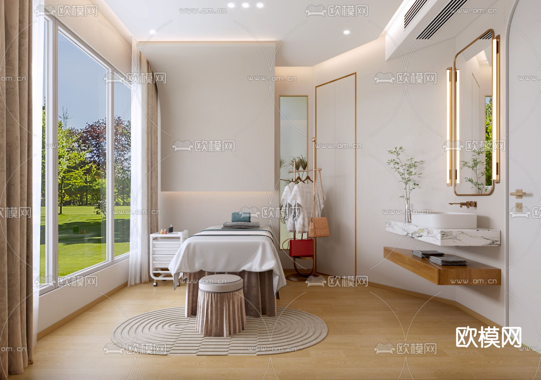 奶油风SPA 护理房3d模型下载（渲染图1）