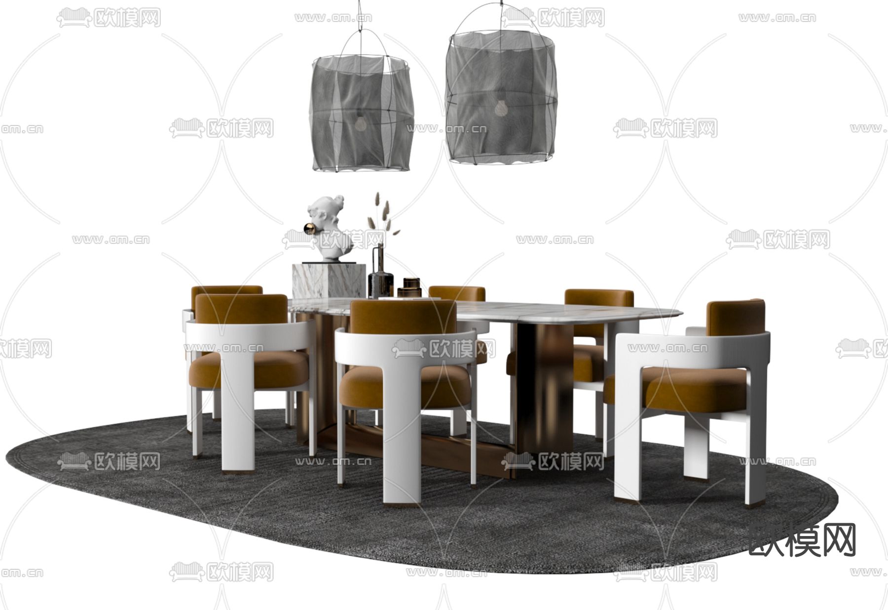 现代餐桌椅3d模型下载（渲染图1）