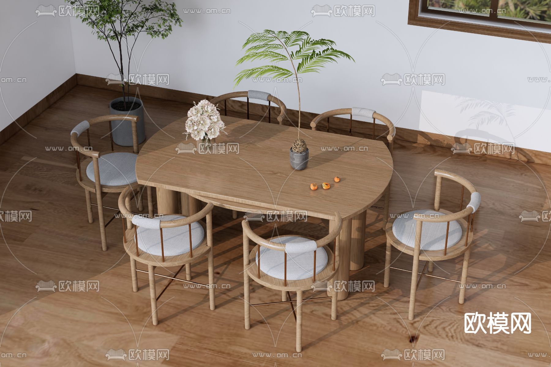 新中式餐桌椅su模型下载（渲染图2）