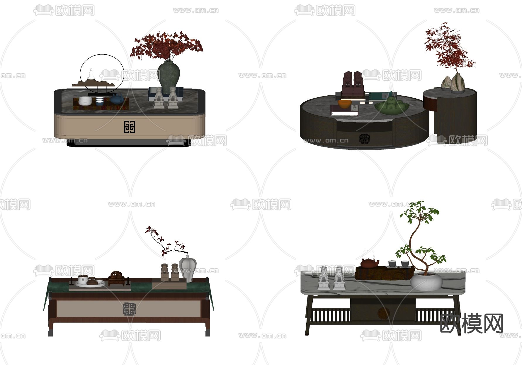 新中式茶几su模型下载（渲染图2）