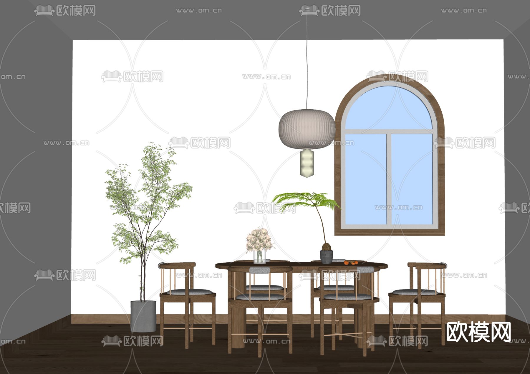 新中式餐桌椅su模型下载（渲染图3）