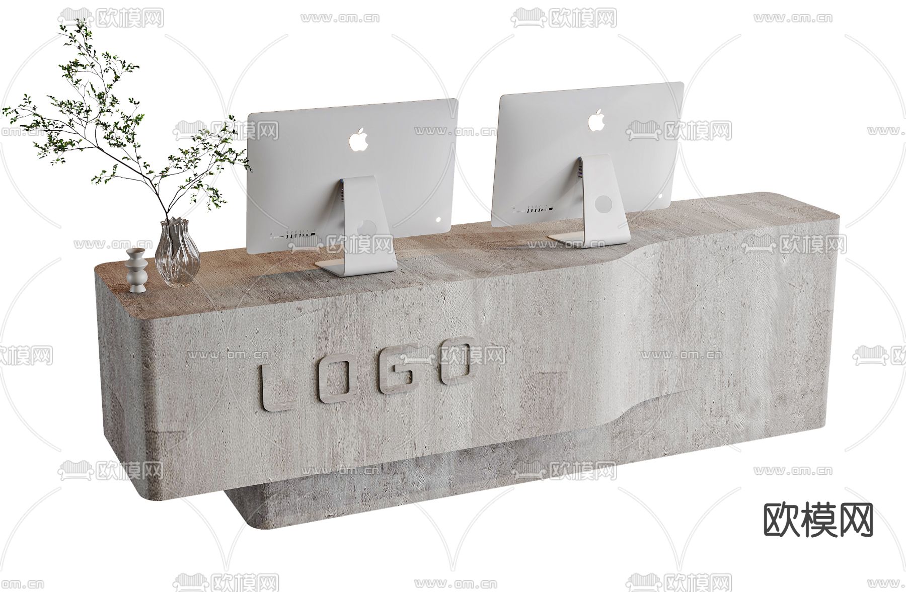 侘寂前台 接待台 服务台3d模型下载