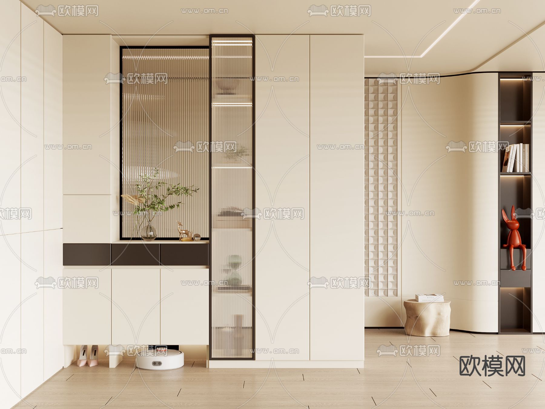 奶油风鞋柜 玄关隔断3d模型下载