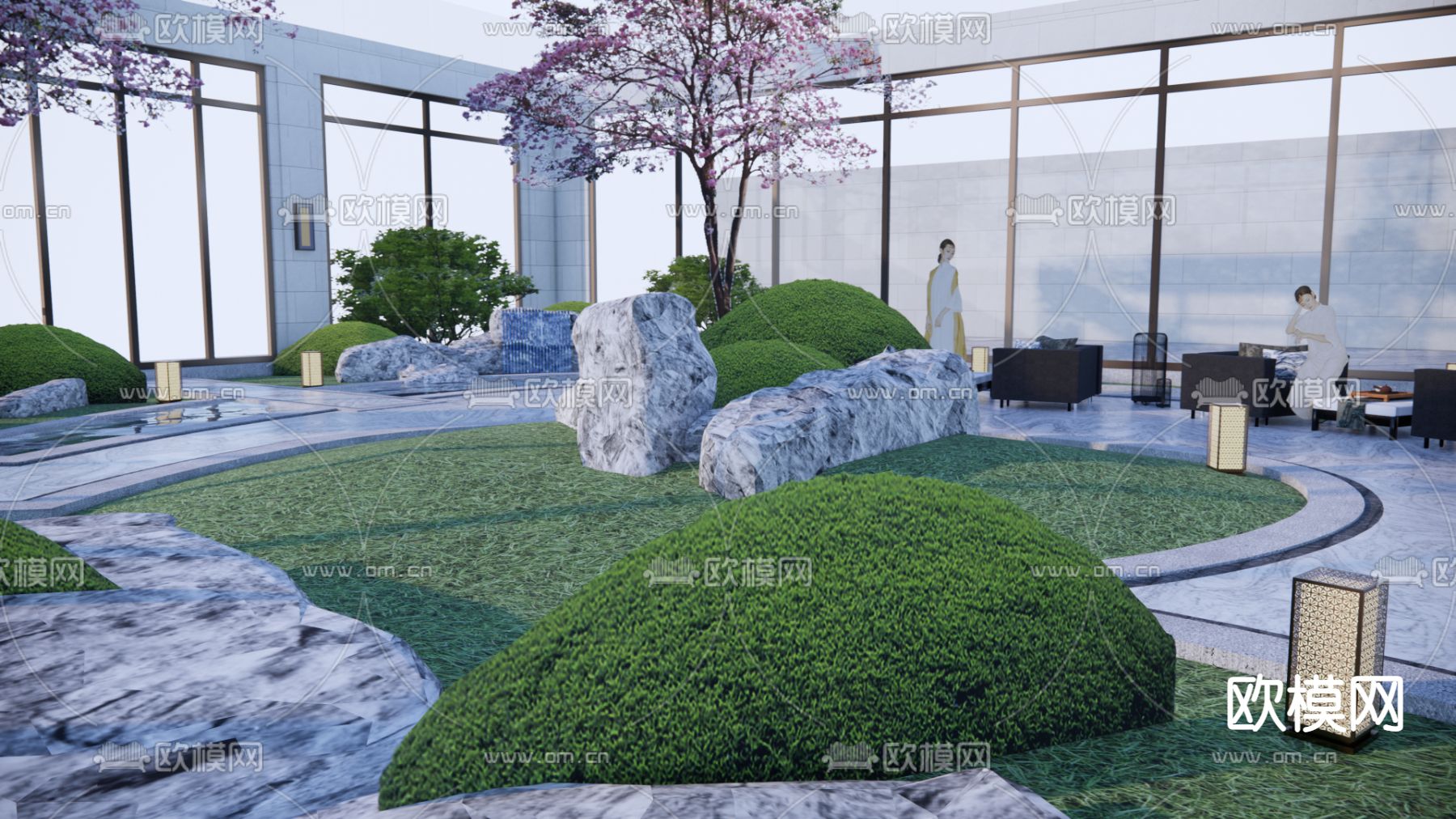 花瓣形下沉 庭院水景su模型下载_ID14053129_sketchup模型下载-欧模网