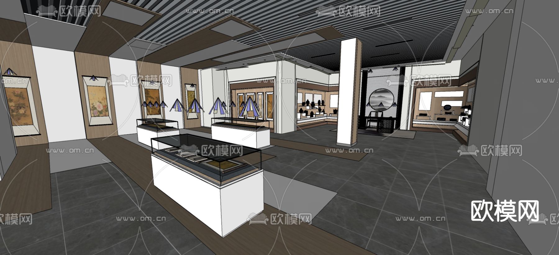 新中式博物馆su模型下载（渲染图2）