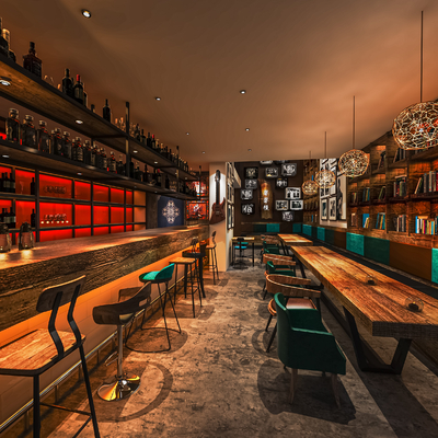  现代酒吧su模型 