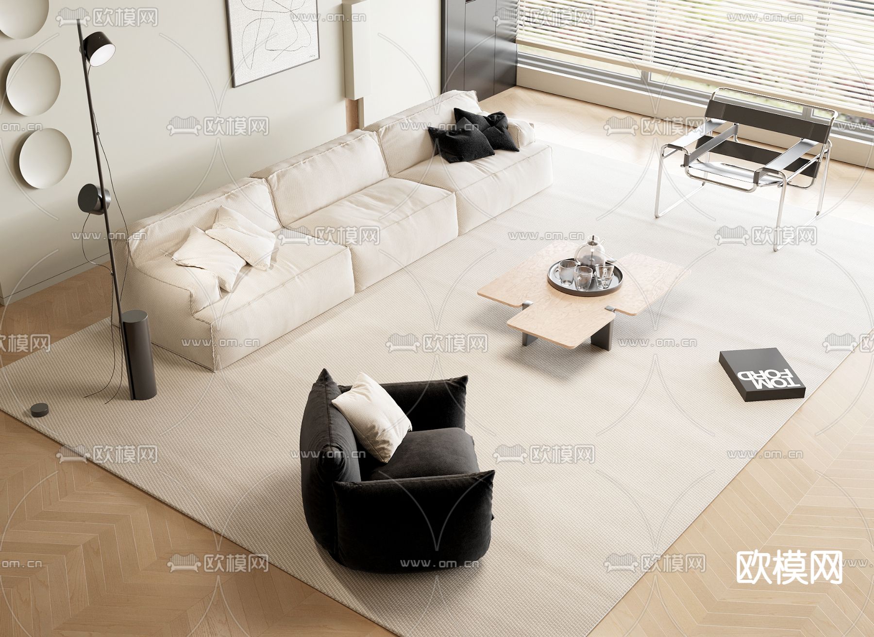 奶油风 组合沙发3d模型下载