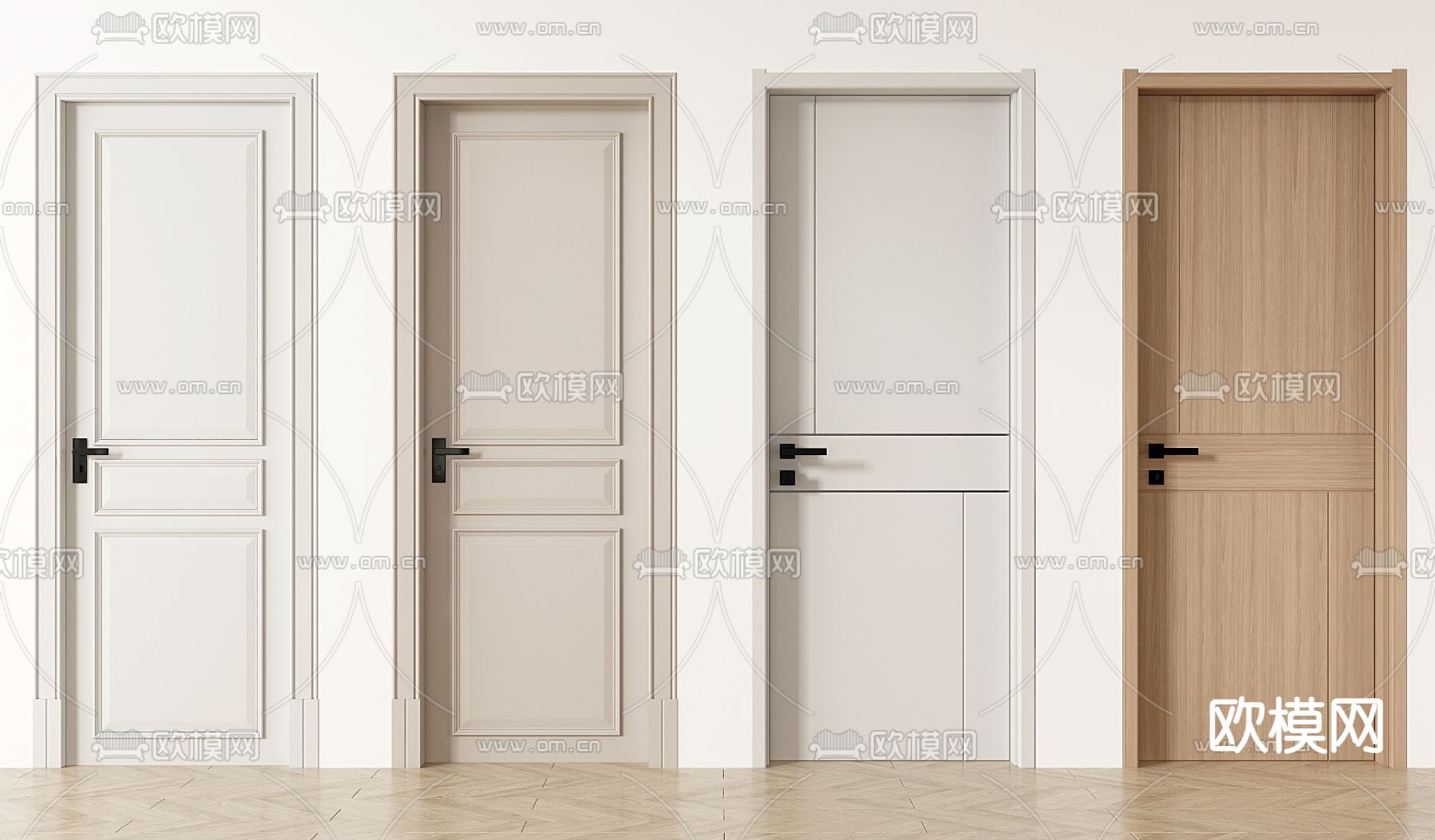 奶油风房门 单开门su模型下载（渲染图1）