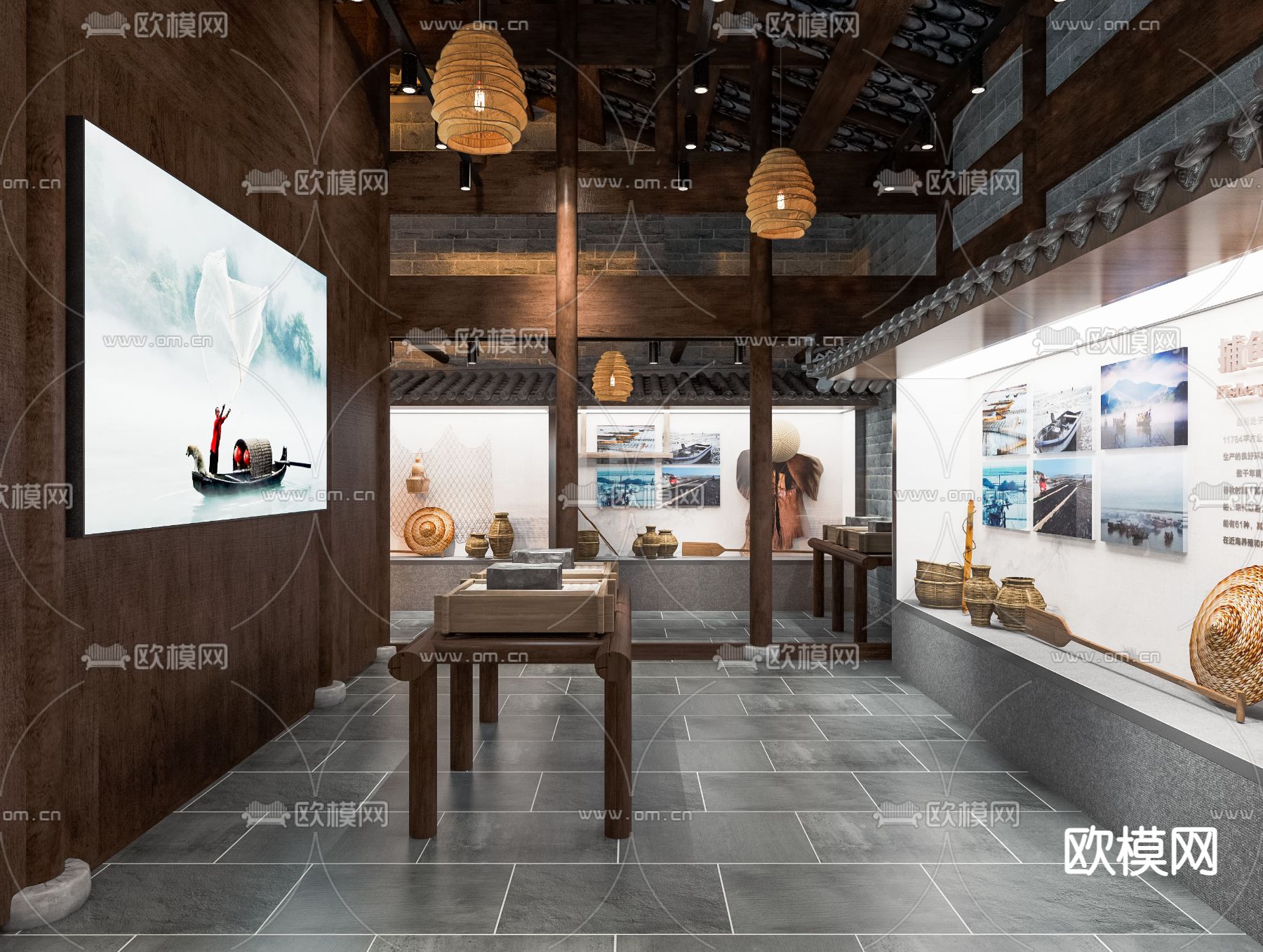 新中式民俗展厅su模型下载（渲染图2）