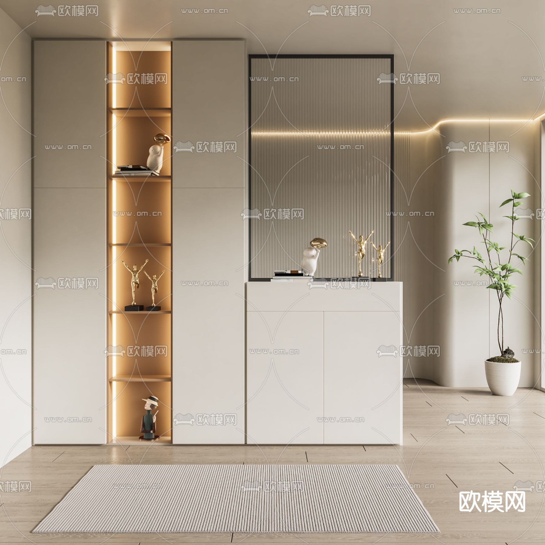 奶油风鞋柜 玄关隔断3d模型下载