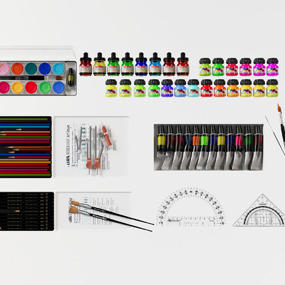  现代美术画具 画板 颜料su模型 