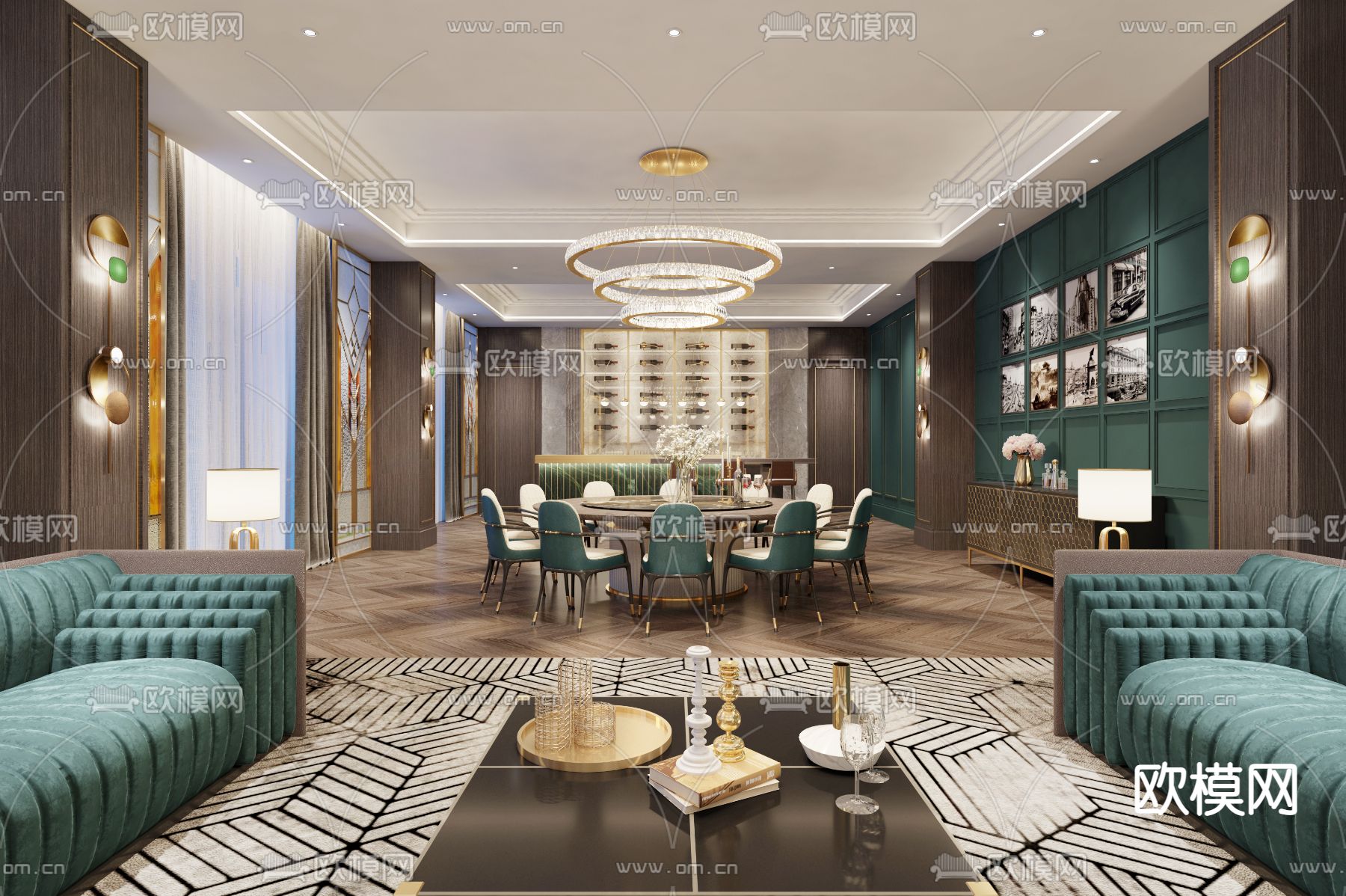 欧式酒店会客室su模型下载（渲染图4）