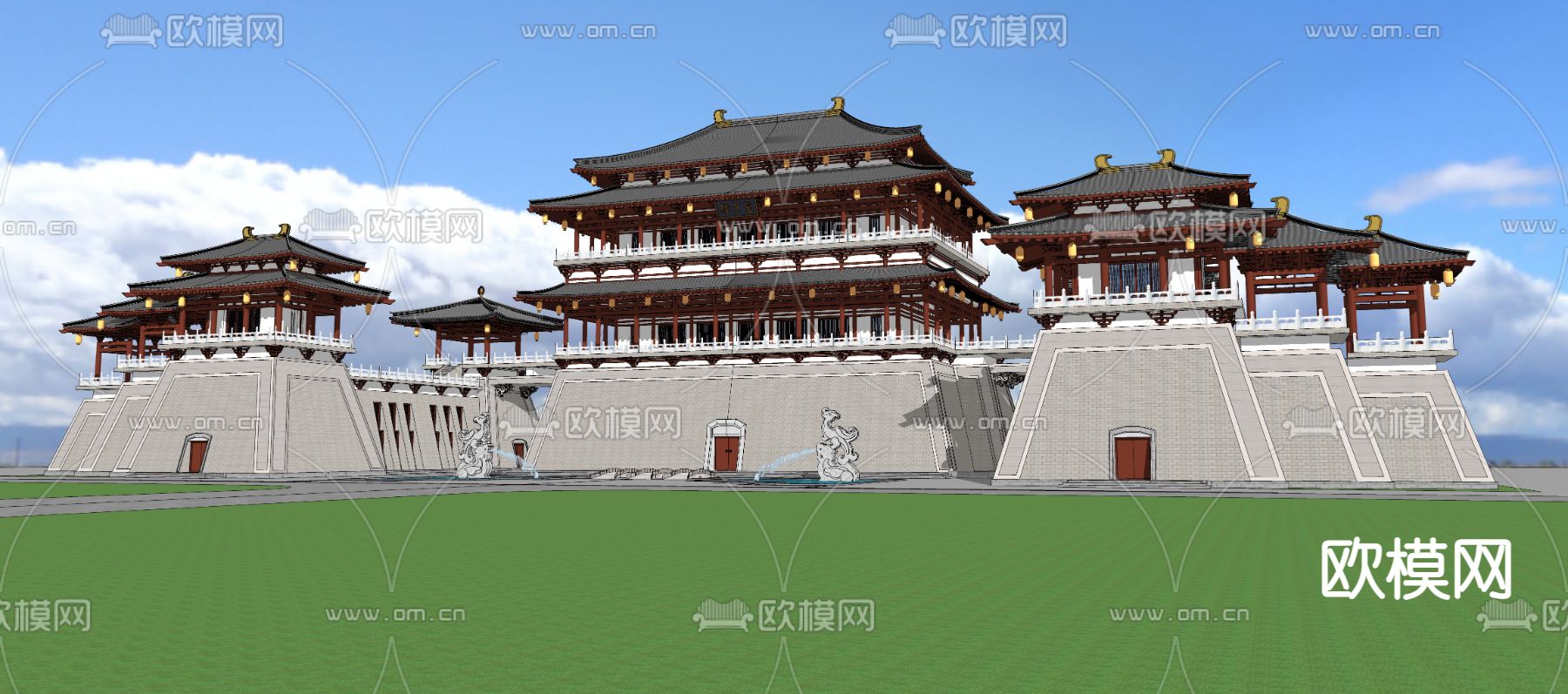唐风宫殿 古建su模型下载