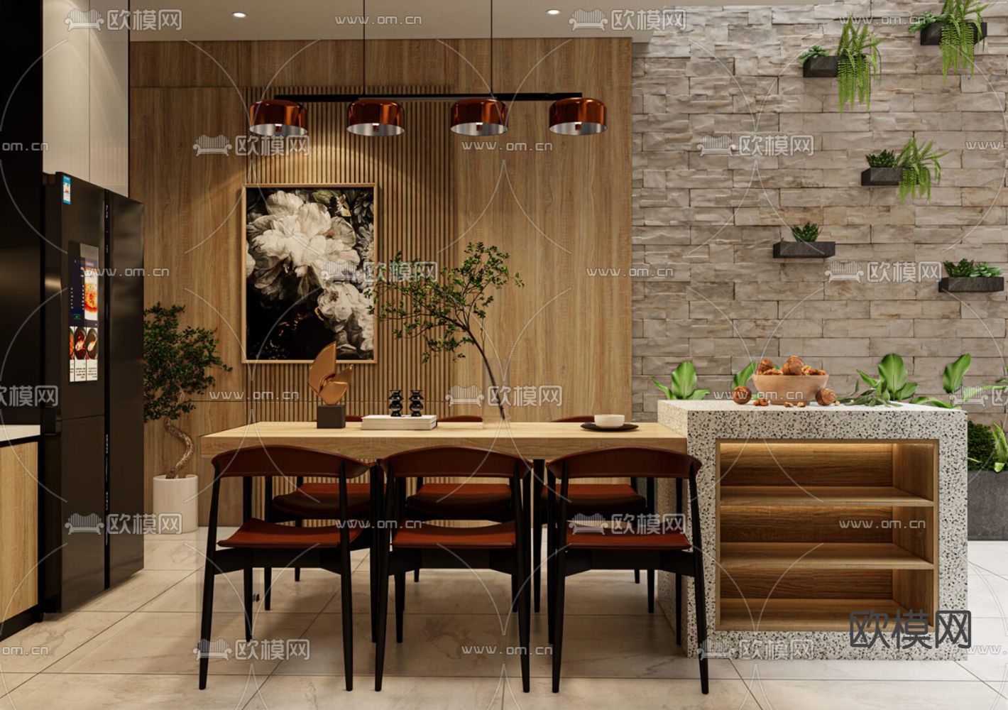 现代复式客餐厅su模型下载（渲染图4）