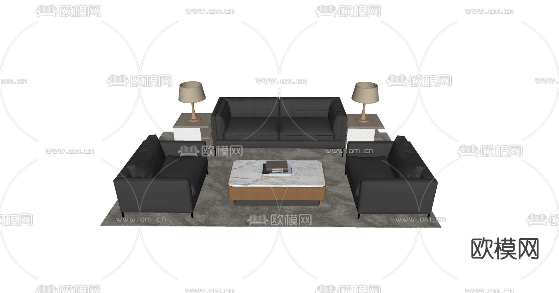 办公沙发 皮革沙发su模型下载（渲染图2）