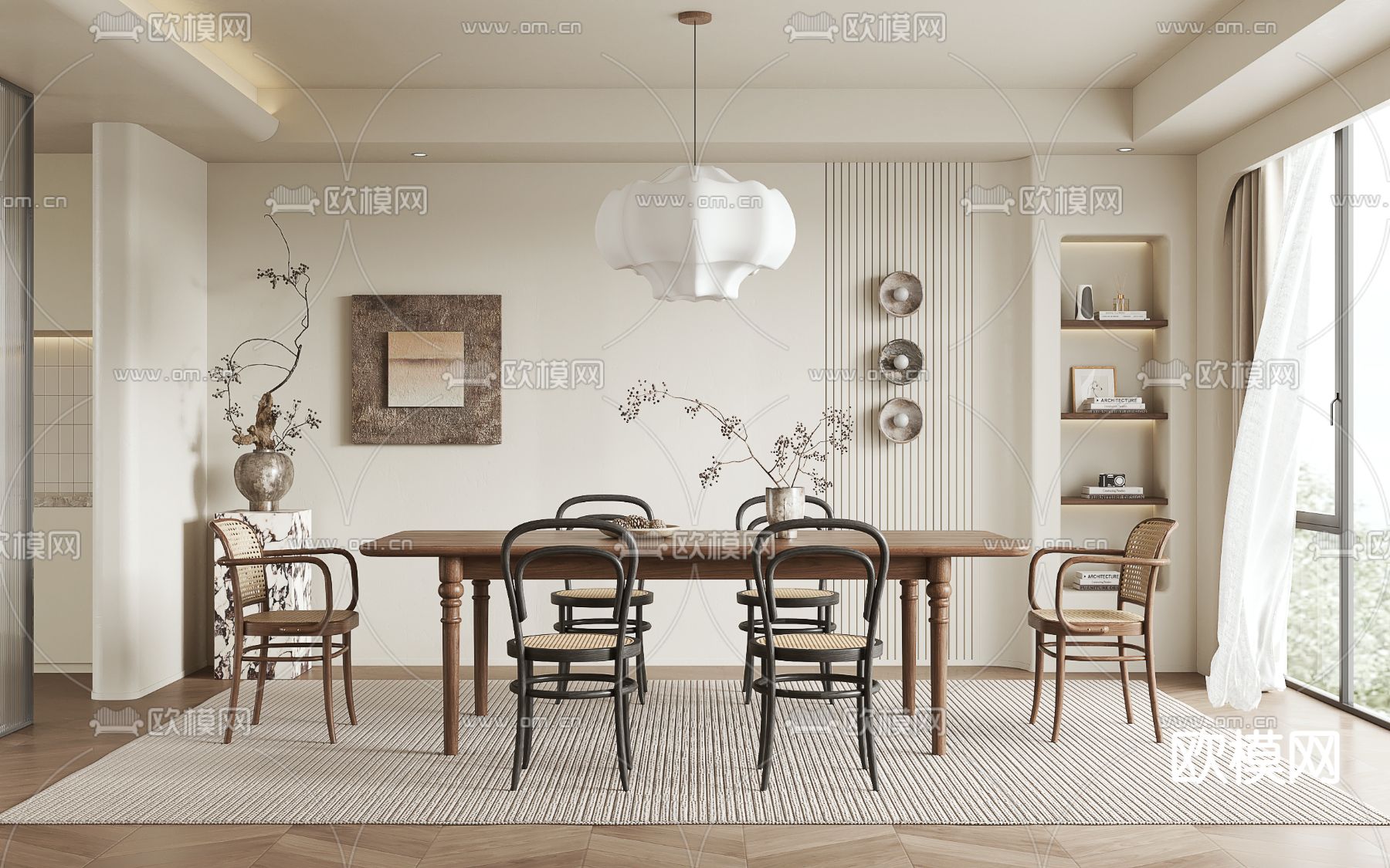 侘寂风餐厅su模型下载（渲染图1）