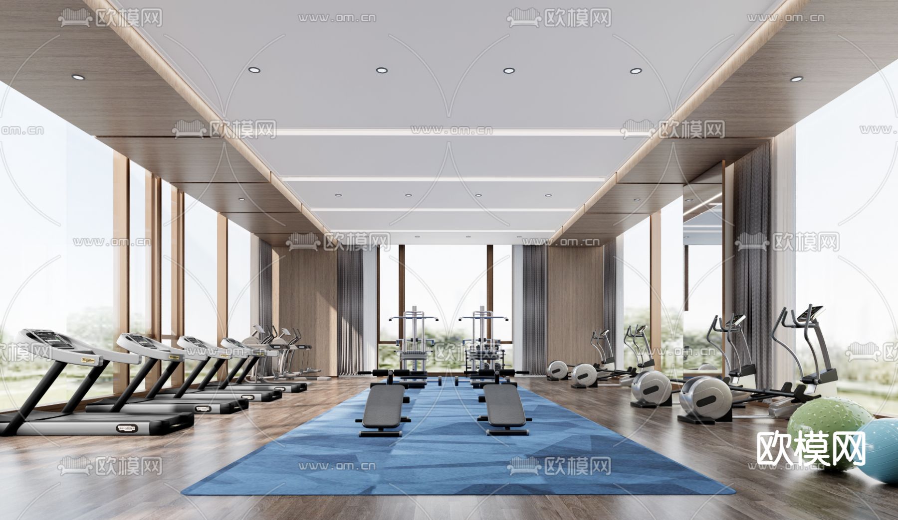 现代健身房su模型下载（渲染图1）