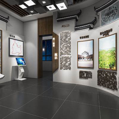  新中式文化展馆su模型 