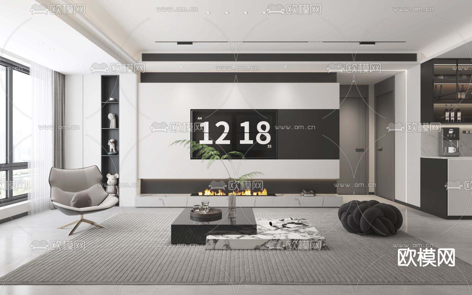 高级灰客厅3d模型
