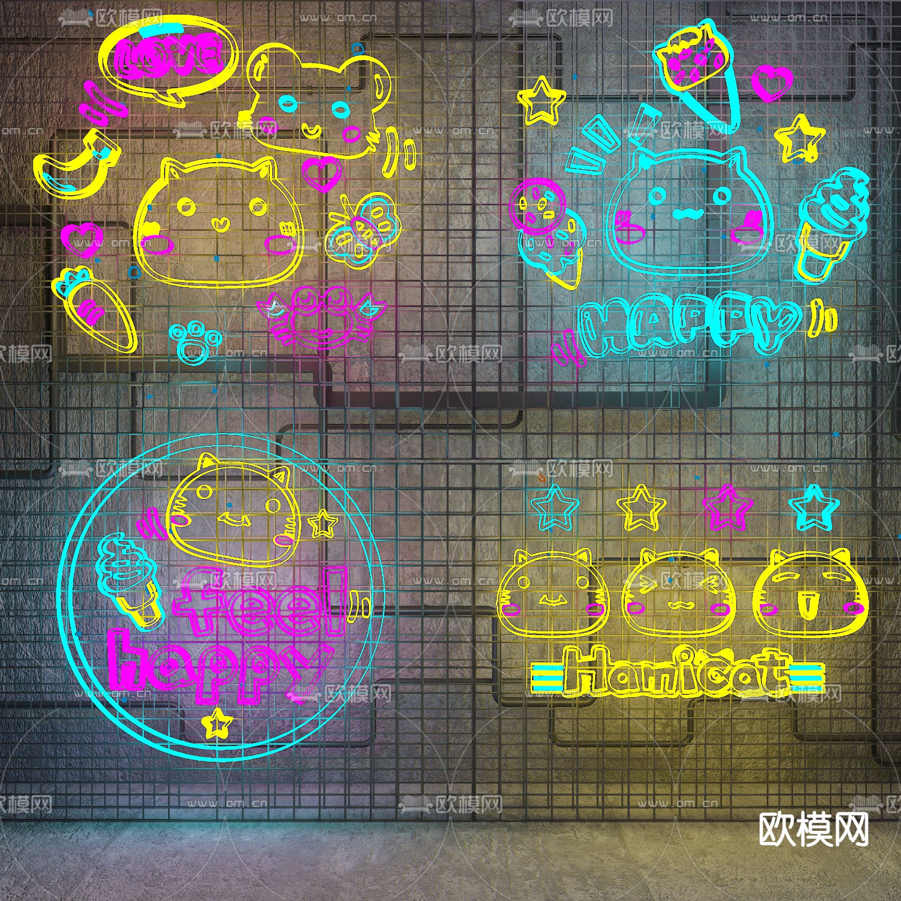 卡通霓虹灯 装饰灯3d模型下载