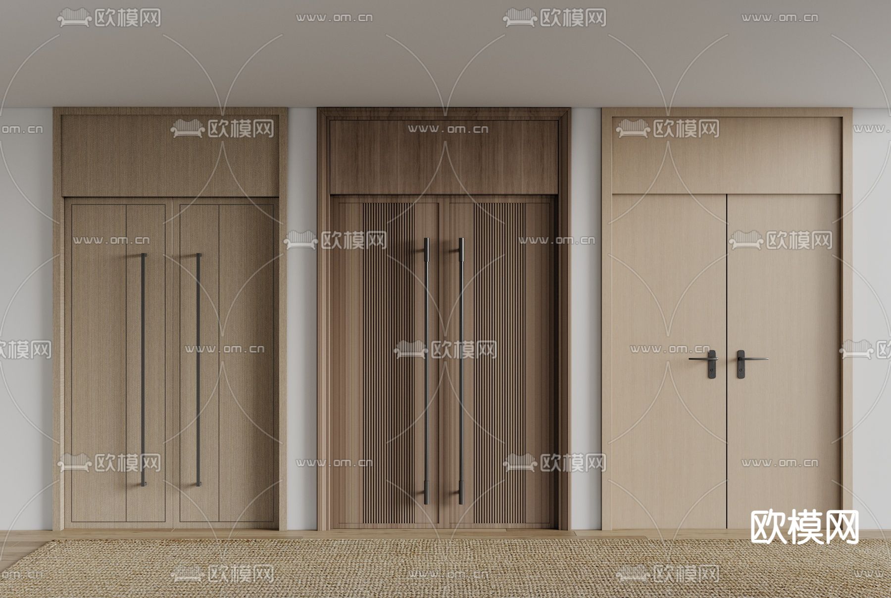 双开门 宴会厅门 木门3d模型下载_ID14059388_3dmax免费模型-欧模网