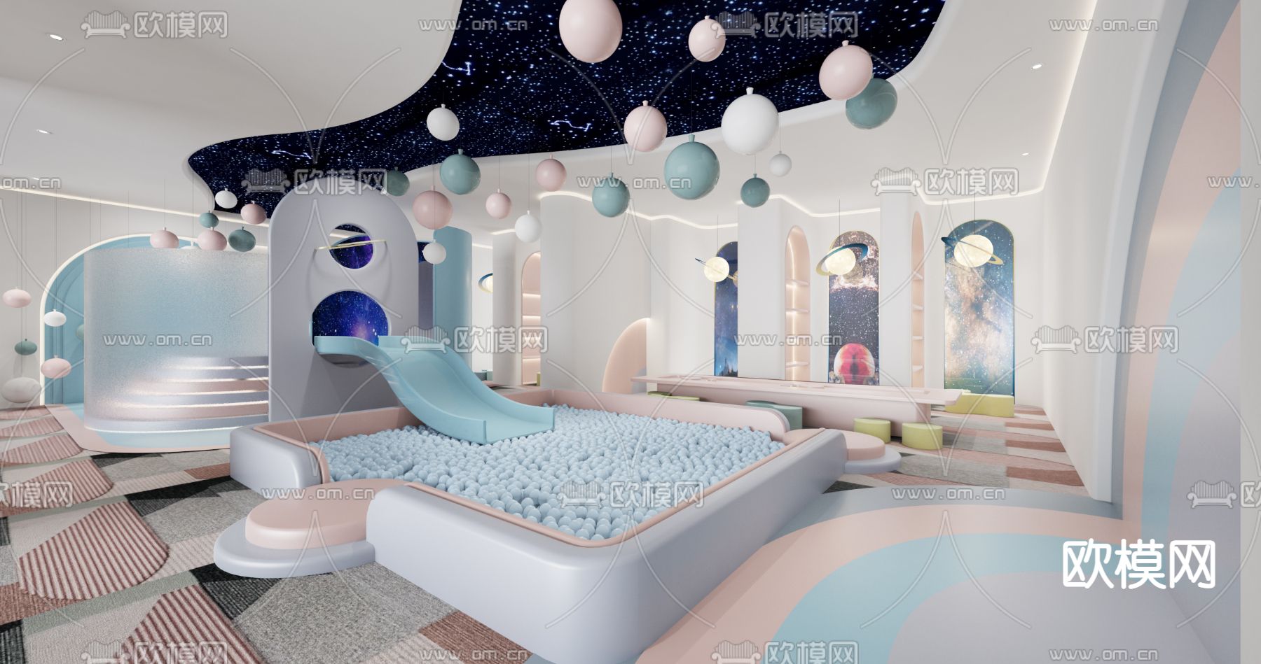 现代儿童室内游乐场su模型下载（渲染图1）