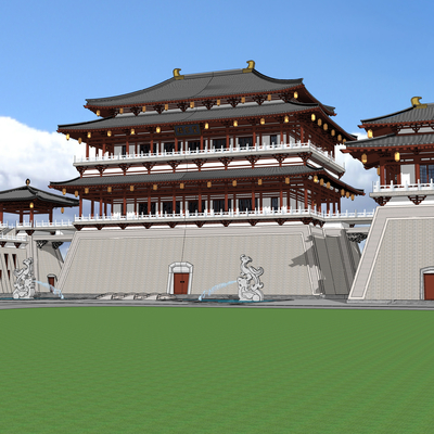  唐风宫殿 古建su模型 