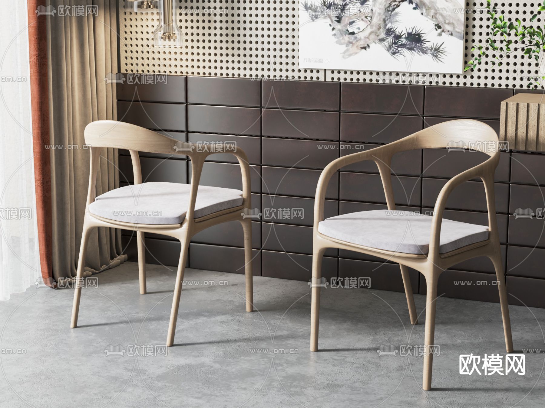 新中式餐椅su模型下载（渲染图1）