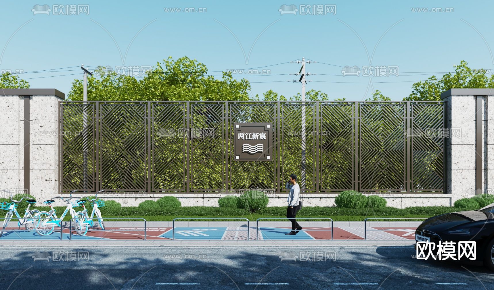 现代围墙 护栏3d模型下载