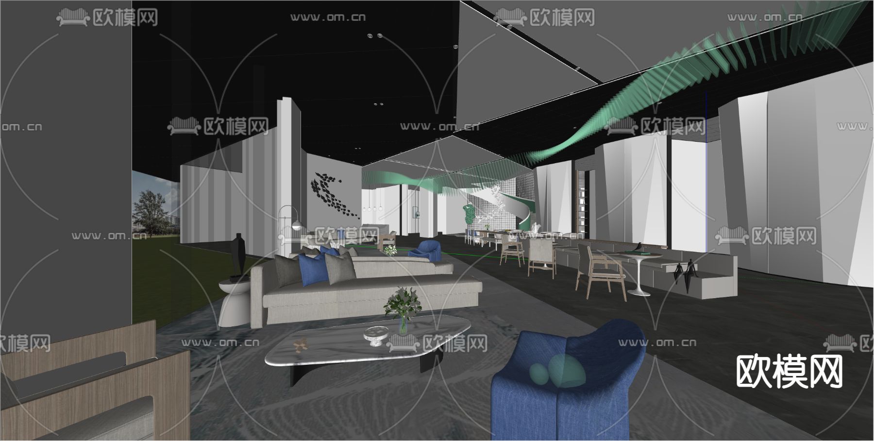 现代售楼处 洽谈区su模型下载（渲染图2）