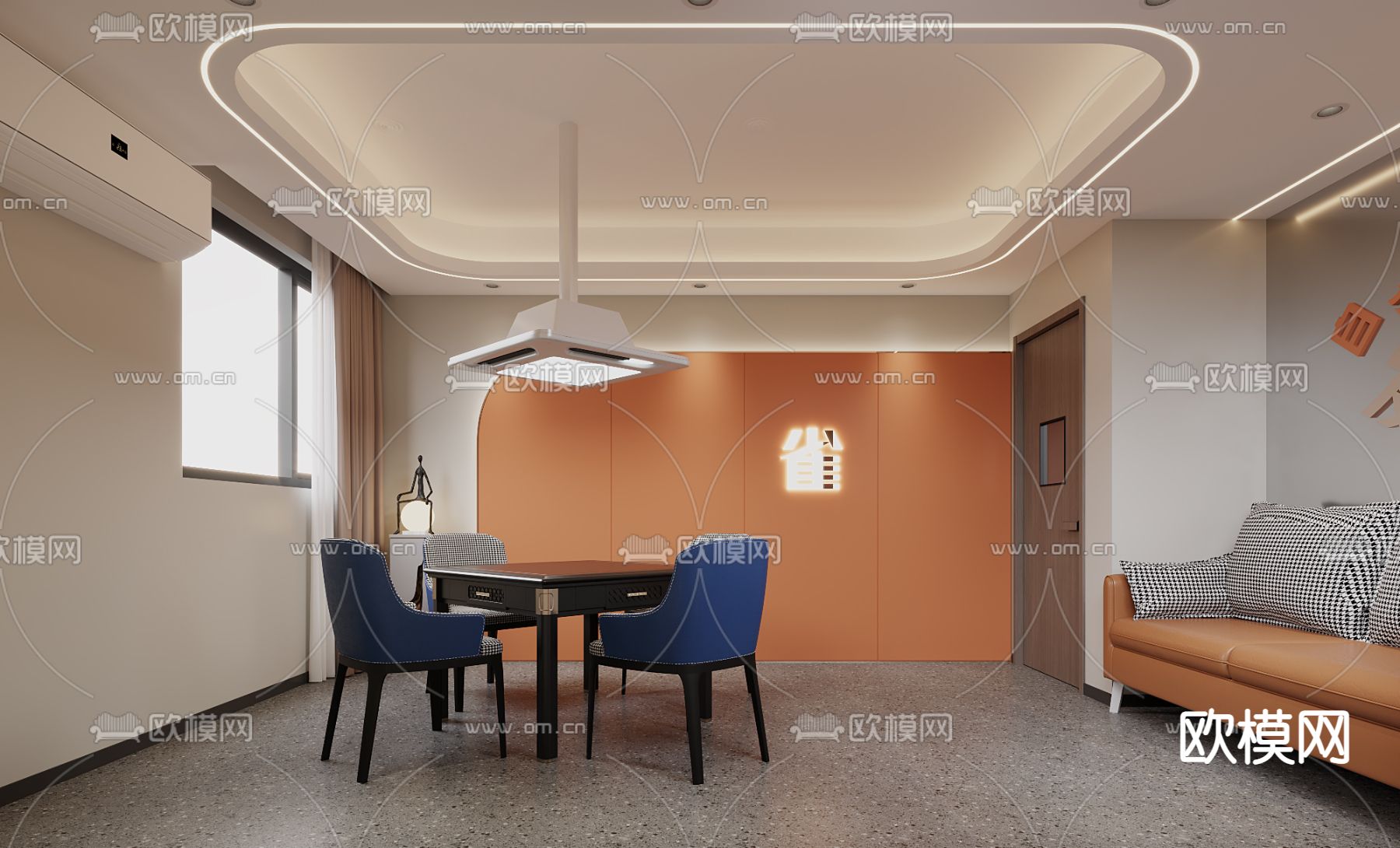 棋牌室 麻将室3d模型下载