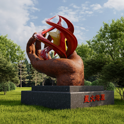  现代党建雕塑小品su模型 