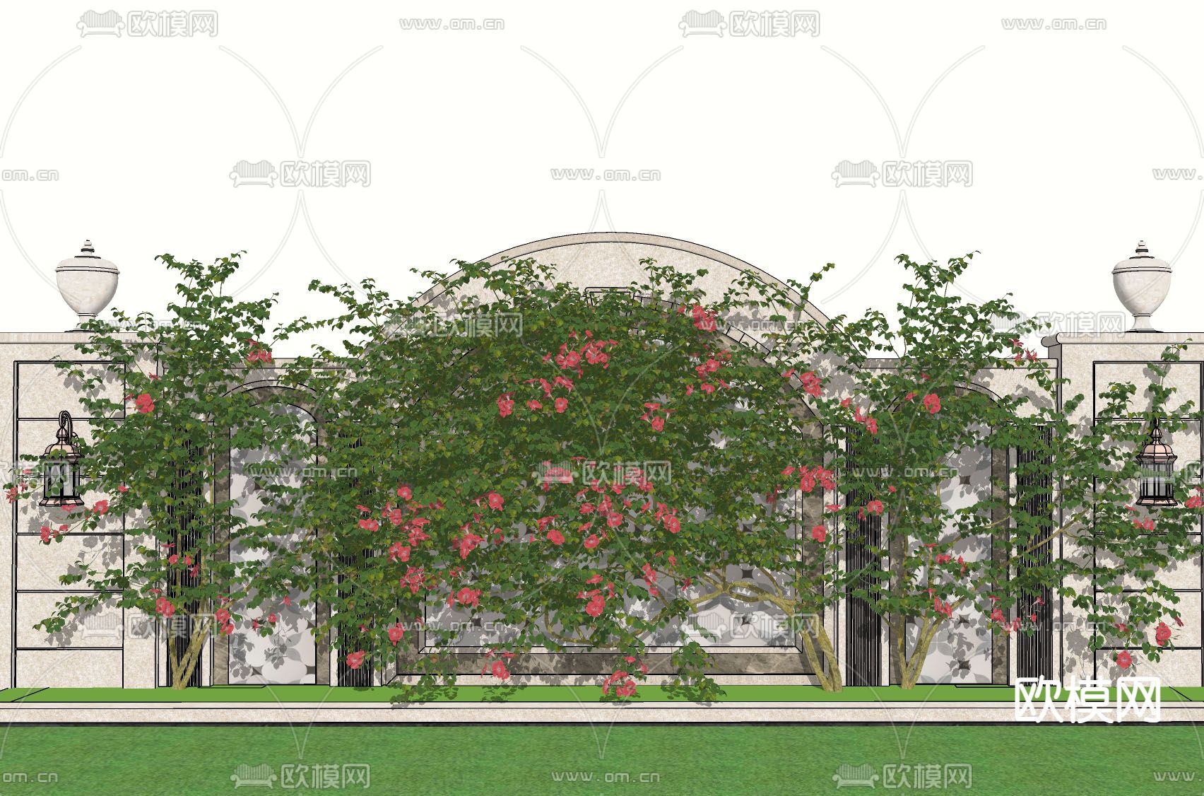 现代藤曼爬藤凌霄花su模型下载（渲染图1）