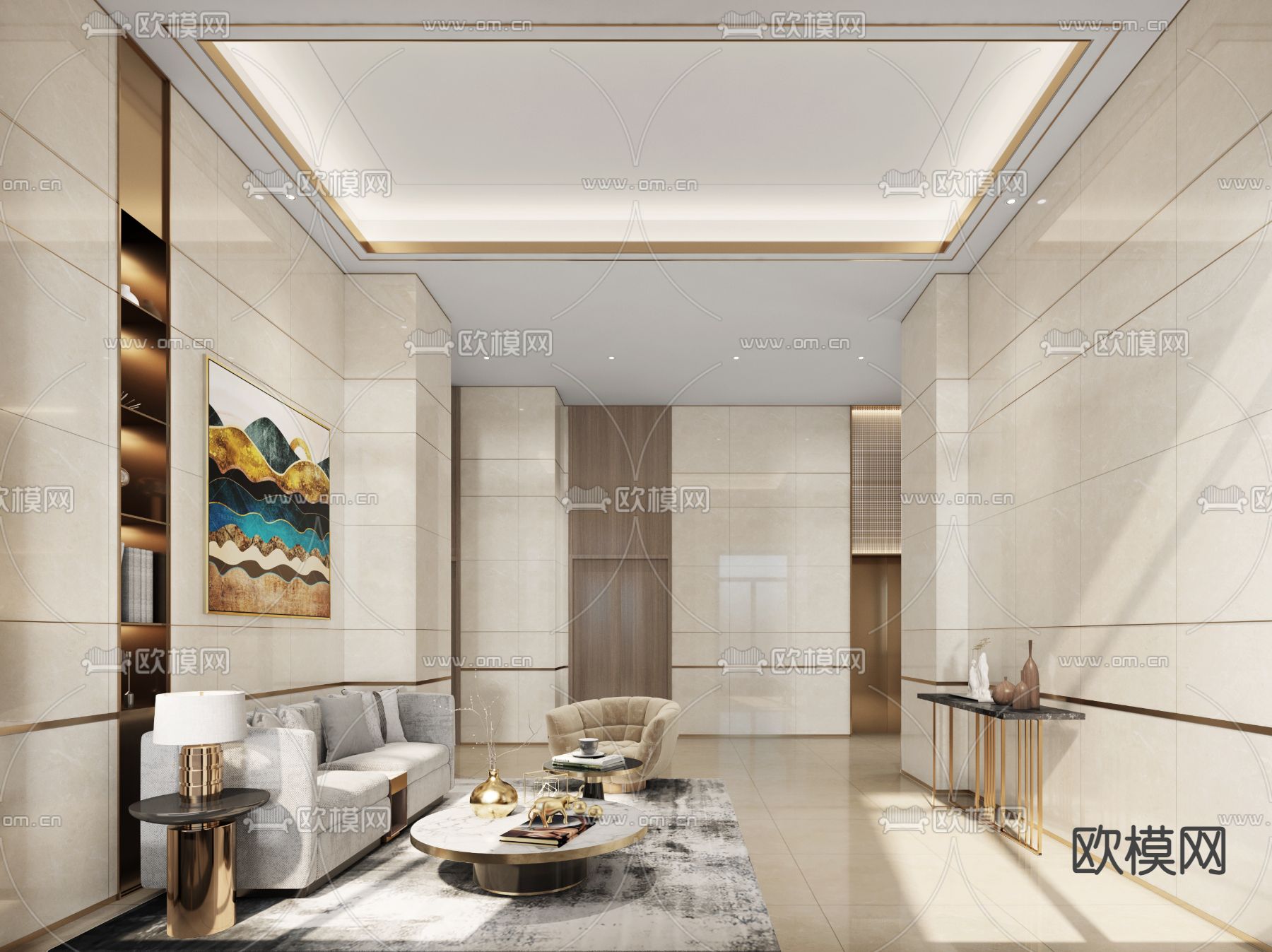 轻奢酒店大堂su模型下载（渲染图1）
