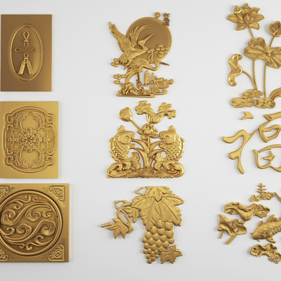  新中式雕花 角花 浮雕su模型 