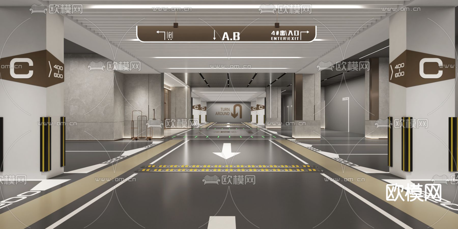 地下停车场su模型下载（渲染图1）