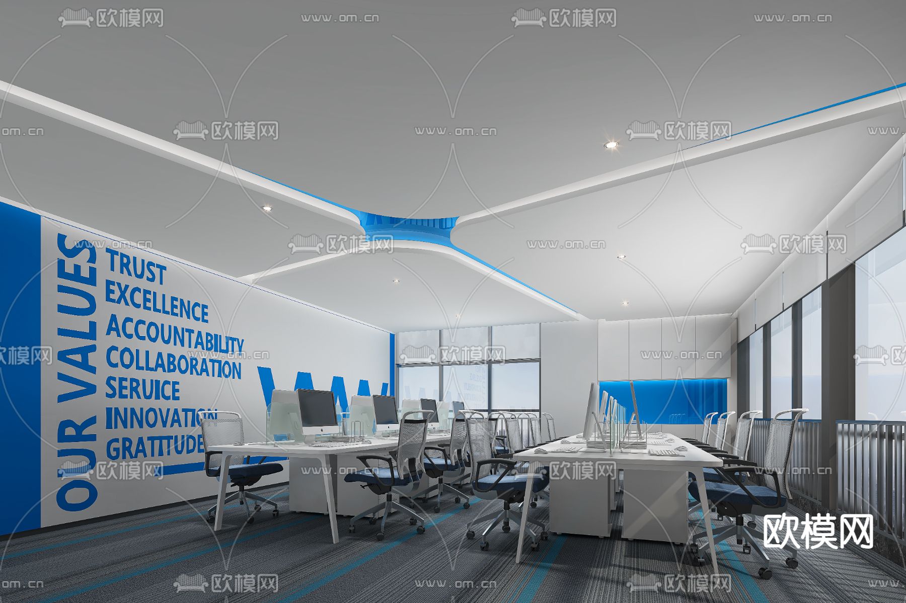 开敞办公区su模型下载_ID14055356_sketchup模型下载-欧模网
