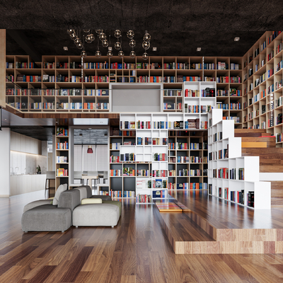  现代图书馆 阅览室su模型 