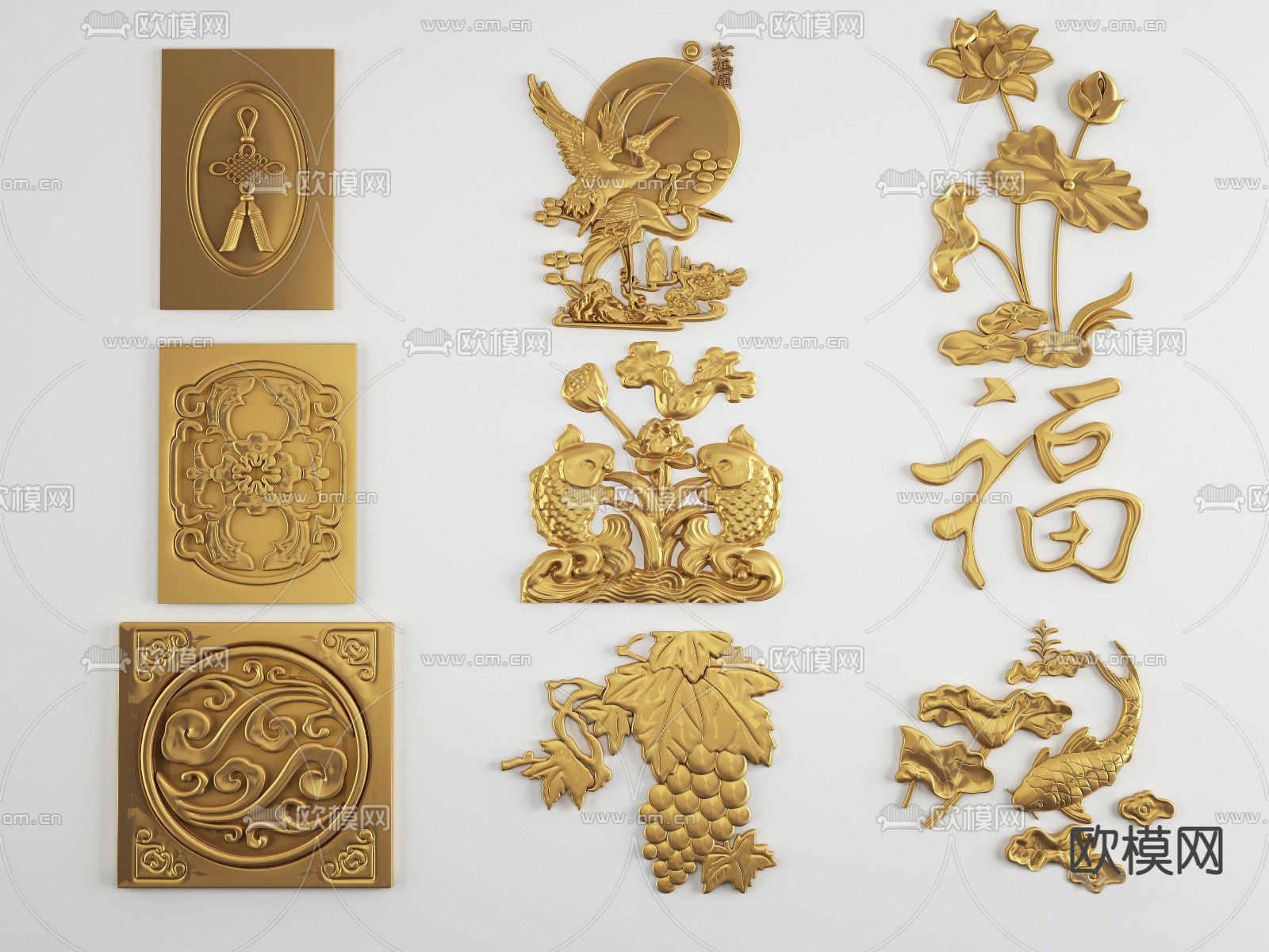 新中式雕花 角花 浮雕su模型下载（渲染图1）