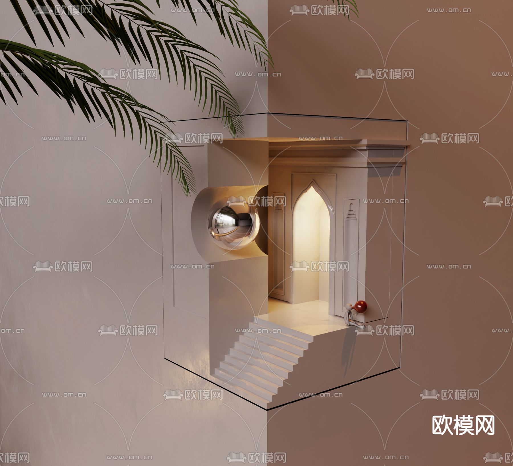 嵌入式石膏壁灯 转角壁灯3d模型下载（渲染图1）