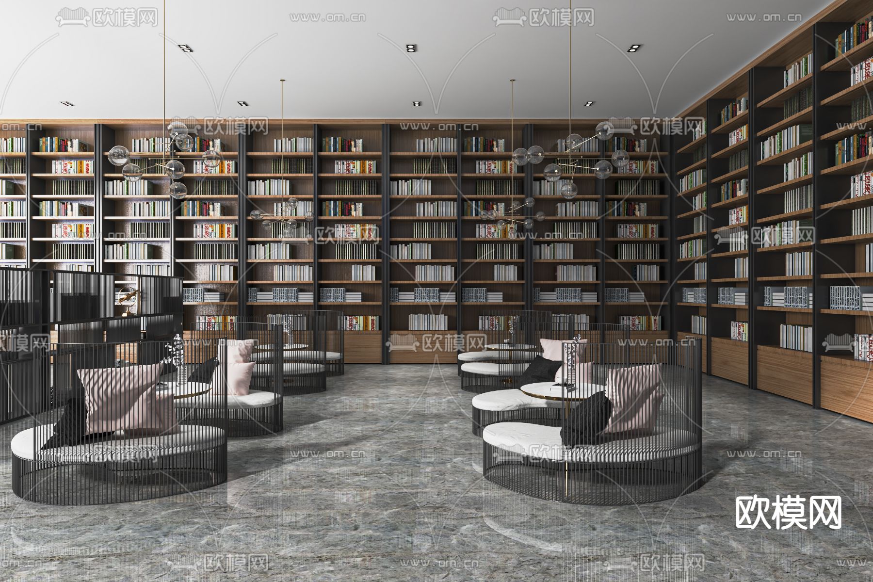 现代图书馆 阅览室su模型下载