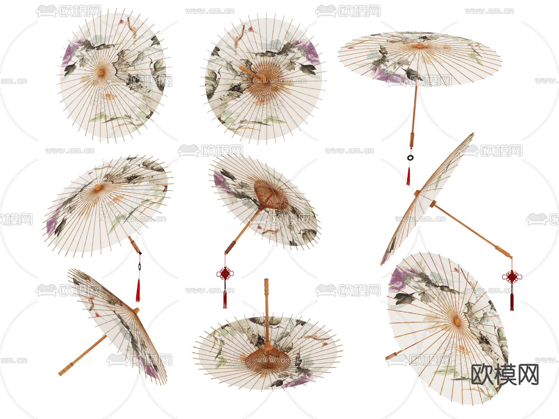 新中式雨伞 油纸伞3d模型下载