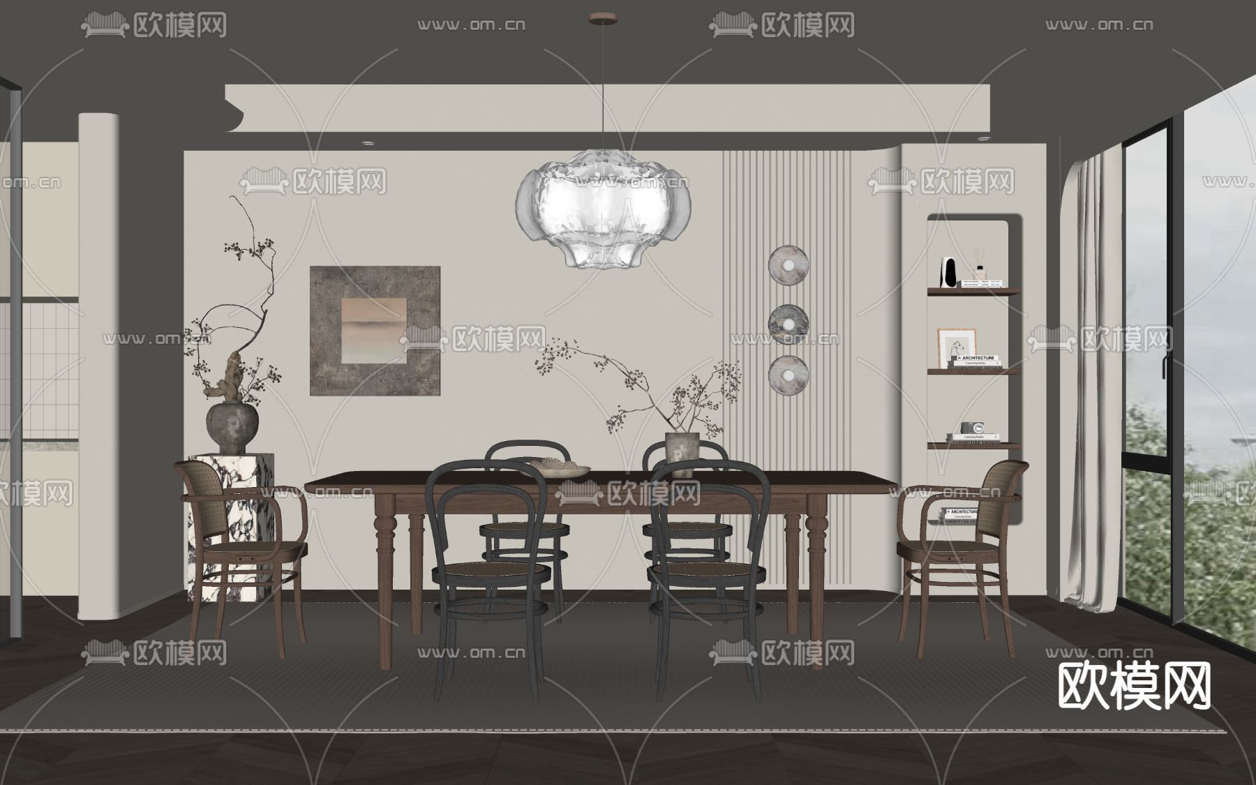 侘寂风餐厅su模型下载（渲染图2）