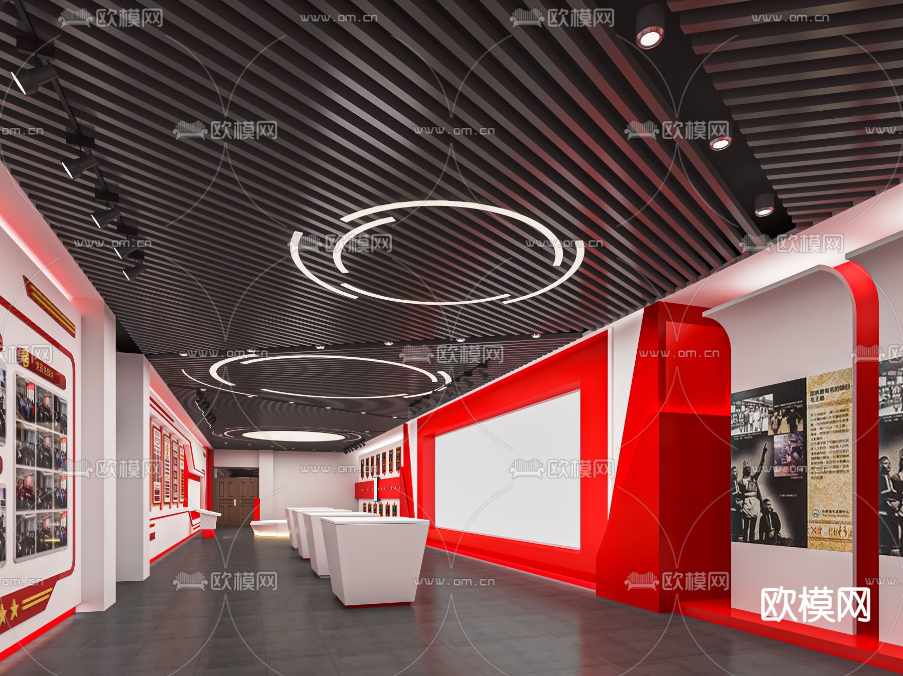 党建文化展厅su模型下载（渲染图2）