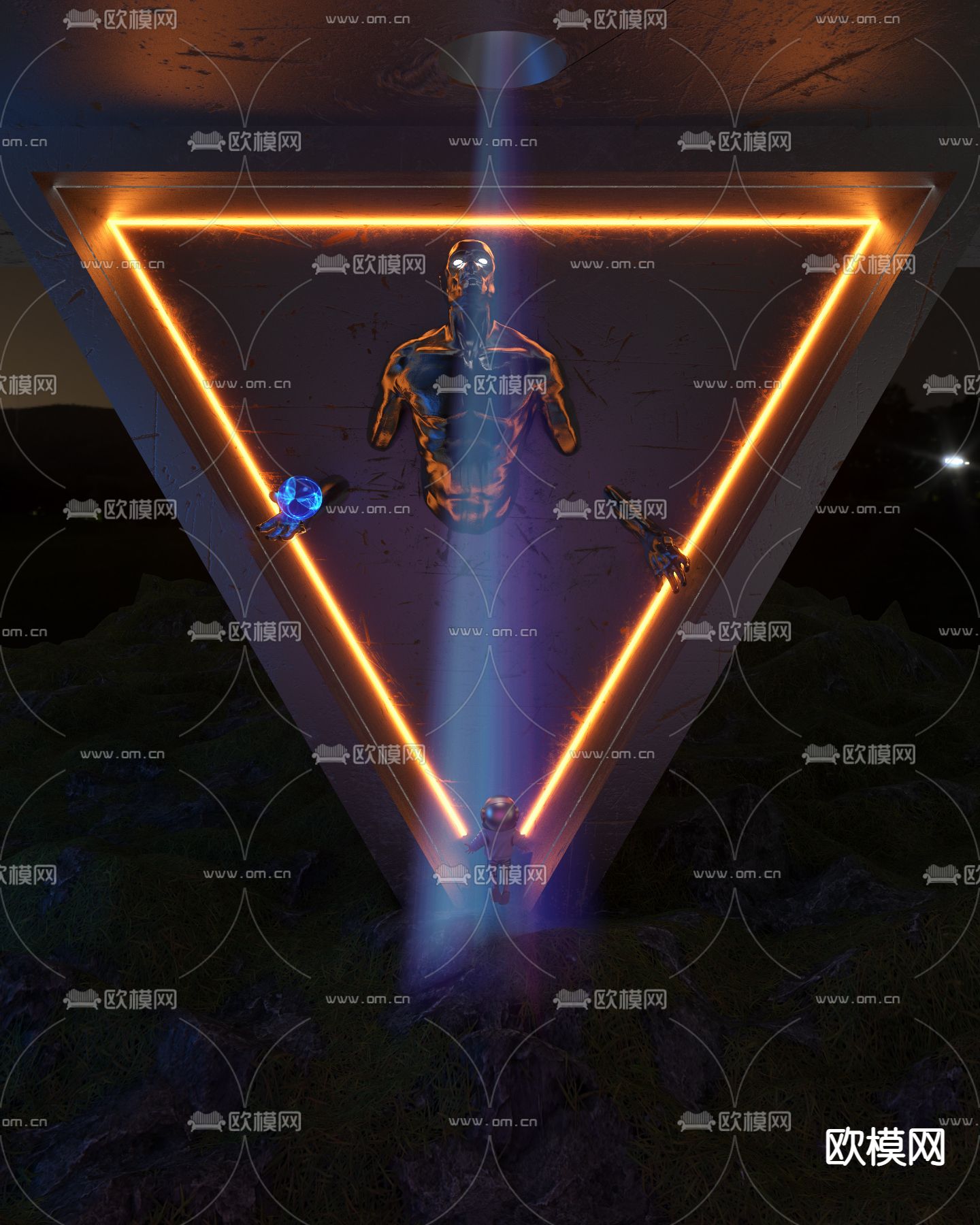 赛博朋克 人物雕塑 艺术装置3d模型下载