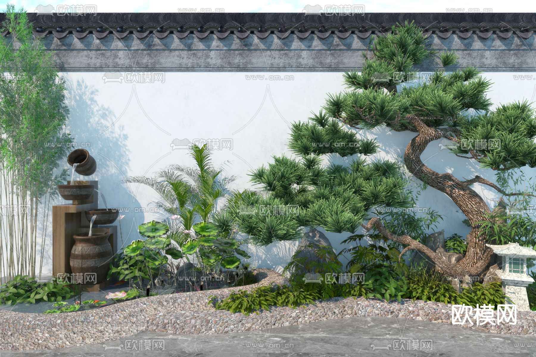 松树跌水 植物堆 园艺小品3d模型下载